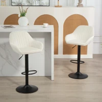 HOMCOM Conjunto de 2 Bancos de Bar Giratórios Bancos Altos de Cozinha com Altura Ajustável 50,5x50x87-107 cm Creme(m-10)