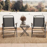 Outsunny Conjunto de Mesa e Cadeiras de 3 Peças Móveis de Jardim Dobráveis com Encosto Ajustável e Bancada de Vidro Preto(m-10)