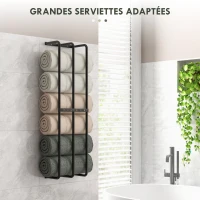 HOMCOM Porte serviettes mural 3 barres en métal noir - peut contenir jusqu'à 6 serviettes, dim. 21l x 12P x 74H cm(m-5)