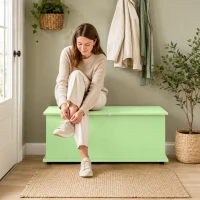 HOMCOM 114L Large Storage Chest, Green Bench Trunk with Safety Hinge for Bedroom, Living Room & Entryway(m-9)