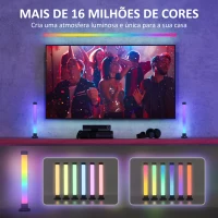 HOMCOM Conjunto de 2 Candeeiros de Mesa LED com Controlo Remoto App Bluetooth Sincronização com Música 6x6x32,5 cm Branco(m-4)