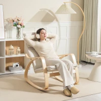 HOMCOM Comfortable Relax Rocking Chair, Upholstered Lounge Chair Recliner with High Back and Headrest for Living Room, Bedroom, Cream White(m-2)