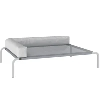 PawHut Lettino per Cani Rialzato di 20 cm con Cuscino a L, in Poliestere e Acciaio, 110x75x30 cm, Grigio e Argento(m-1)