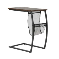 HOMCOM Mesa Auxiliar para Sofá y Cama Mesita Auxiliar Pequeña en Forma de C con Bolsillo de Almacenaje Estilo Industrial para Salón 53x35x64,5 cm Marrón Rústico(m-10)