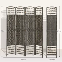 HOMCOM 4 Panel Folding Privacy Screen, Room Divider with Pine Wood Frame for Living Room and Office, Dark Grey(m-3)