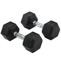 HOMCOM Set 2 Manubri Esagonali da 10kg in Metallo e Gomma per Workout in Palestra, Casa e Ufficio, Nero(m-1)