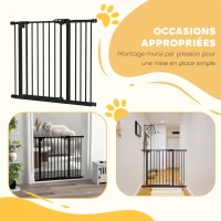 PawHut Barrière de sécurité animaux porte fermeture automatique système de double verrouillage sans perçage 1 extension noir(m-6)