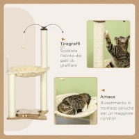 PawHut Albero Tiragraffi per Gatti max 5kg con Amaca, Palline da Gioco e Pali in Sisal, 53.5x53.5x90 cm, Beige(m-5)