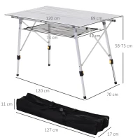 Outsunny picknick klaptafel, klaptafel, in hoogte verstelbare campingtafel, incl. Draagtas, aluminium, zilver, 120 x 70 x 58-73 cm, klaptafel, campingtafel, klaptafel, in hoogte verstelbaar draagtas aluminium | Aosom.de(m-3)