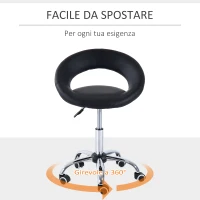 HOMCOM Sgabello da Lavoro Girevole Sgabello da Sala Salone Moderno Altezza Regolabile finta pelle 50 × 54 × 66-78cm Nero(m-4)