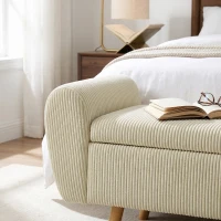 HOMCOM Opbergbank met Corduroy Bekleding, Houten Poten en Gerolde Armleuningen, Beige(m-13)
