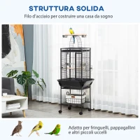 PawHut Gabbia per Pappagallini con 2 Posatoi e Scala ad Arco, in Acciaio, 62.5x62.5x156 cm, Grigia(m-7)