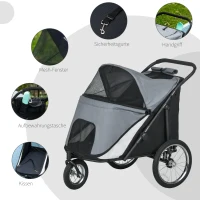 PawHut Hondenbuggy, opvouwbaar, opklapbaar, ligkussen, stalen frame, grijs/zwart(m-6)
