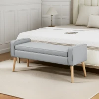 HOMCOM Banco de Armazenamento Estofado em Linho com Tampa Abatível e Pés de Madeira 120x45x54 cm Cinza Claro(m-2)