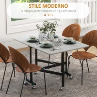 HOMCOM Tavolo Pieghevole a Ribalta per 4-6 Persone con 6 Rotelle, in Legno e Acciaio, 120x80x73 cm, Grigio(m-4)