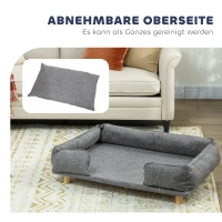 PawHut Hundesofa, Haustiersofa, Haustierbett, abnehmbares u. waschbares Polster, Natur+ Dunkelgrau(m-5)