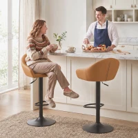 HOMCOM Bar Stools Adjustable Heights Breakfast Bar Stools Backrest Armrests Set of 2, Brown(m-2)