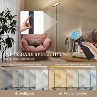 HOMCOM RGB Uplighter Stehlampe, dimmbare Lampe mit Fernbedienung & Touch-Steuerung, 350° drehbarer Kopf, Schwarz(m-4)