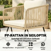 Outsunny Rattan Bistroset 3-delig FSC Tuinmeubelset met 2 Fauteuils, Latten Houten Tafel, Dikke Wasbare Kussens, Stalen Frame(m-5)