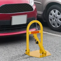 DURHAND Lockable Folding Parking Barrier w/ Red Reflective Sticker 3 Keys Car Parking Space Post Lock Manual Parking Blocker Steel(m-2)