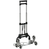 DURHAND Carrello Portapacchi Pieghevole a 6 Ruote max 70 kg con Fune e Maniglia Estraibile, 47x47x100 cm, Nero e Argento(m-11)