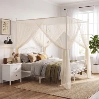 HOMCOM Canopy Bed Frame Double Size, Metal Platform Bed Frame with Headboard and Footboard, Underbed Storage, White(m-14)