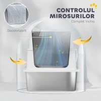 PawHut Litieră Spațioasă din Oțel Inoxidabil pentru Pisici, cu Capac Rabatabil și Lopățică(m-6)