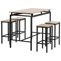 HOMCOM Bartisch, Barhocker, 5-teiliges Set, Industrial Design, Stahlrahmen, Eiche+schwarz, 120 x 60 x 90cm(m-1)