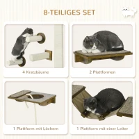 PawHut Kattentrap-Set, Klimwand, 8-delig, Tot 8 kg, Stevig, Bruin/Cremewit(m-5)