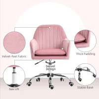 HOMCOM Velvet-Feel Tub Office Chair, with Seat Cushion - Dark Pink(m-5)