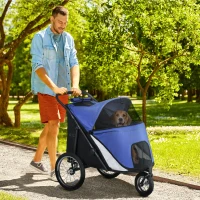 PawHut Hondenbuggy, opvouwbaar, opklapbaar, ligkussen, stalen frame, Blauw/Zwart(m-2)