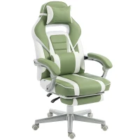 HOMCOM Cadeira Gamer Reclinável com Altura Ajustável Apoio para os Pés Retrátil Suporte Lombar e Almofada de Cabeça Amovível Verde(m-11)