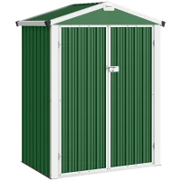 Outsunny Abrigo de Jardim Exterior 1,1 m² 133x87x178 cm com 2 Portas de Abrir, Telhado de Duas Águas e Luvas Verde(m-1)