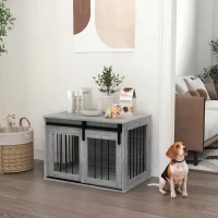 PawHut Cage caisse pour chien animaux intérieur porte coulissante, métal effet bois, dim. 57H x 80L x 54l cm(m-9)