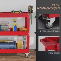DURHAND Carrinho de Ferramentas com Rodas 3 Prateleiras de Armazenamento e Alça Lateral 83x35,3x76 cm Vermelho(m-5)