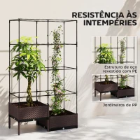 Outsunny Floreira com Grade Metálica para Plantas Trepadeiras 2 Caixas de PP com Orifícios de Drenagem 100x50x174 cm Preto(m-7)