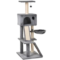 PawHut Albero Tiragraffi con Cuccia in Peluche Grigio e Corda Sisal 60x49x130cm(m-11)