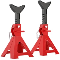 HOMCOM Steunblokken 3 ton belastbaarheid 2 stuks steunblokken incl. veiligheidsstift 10-traps hoogte-verstelbaar Rood(m-1)