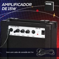 SPORTNOW Kit Guitarra Elétrica de Iniciação com Amplificador 15W Afinador Digital Cordas Correia 3 Palhetas Preto(m-6)