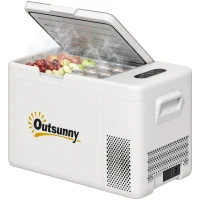 Outsunny 22 Liter Campingkoelkast, Autokoelkast, Koelbox met LED-Licht, AC- en DC-Adapter, Stille Werking, Crèmewit(m-15)