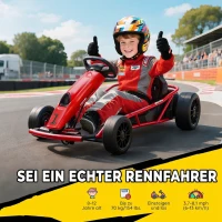 HOMCOM 24V elektrische go-kart voor kinderen, tot 13 km/u, met driftfunctie, 2 motoren, rood, 8-12 jaar(m-4)