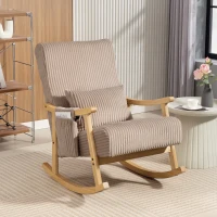 HOMCOM Poltrona Baloiço Moderna em Veludo Cotelê com Apoio para os Braços Almofada Lombar e Bolso Poltrona de Amamentação 65x90x98 cm Castanho Claro(m-10)