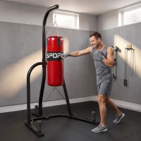 SPORTNOW Punching Bag with Stand for Adults, Freestanding Boxing Stand with Heavy Bag and Weight Plate Storage, Red(m-13)