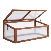 Outsunny Wooden Cold Frame, Small Polycarbonate Greenhouse for Plants with Openable & Tilted Top Cover, Brown, 100 x 65 x 40cm(m-1)