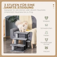 PawHut Huisdierentrap met bal 3 treden hondentrap kattentrap hondentrap pluche(m-4)