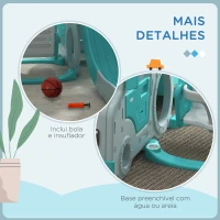 AIYAPLAY Conjunto de Escorrega e Baloiço para Crianças 6 em 1 com Buzina e Cesta de Basquetebol 201x151x87,5 cm Azul Claro(m-8)