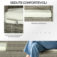 Outsunny Divanetto per Esterni 2 Posti con Tavolino da Caffè, in Acciaio e Rattan PE, 137x59x82 cm, Grigio e Crema(m-6)
