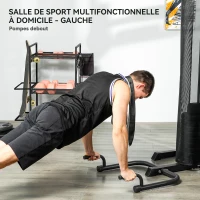 SPORTNOW Station de Musculation avec Pile de Poids de 65 kg, Équipement de Gym à Domicile avec Banc pour Abdominaux, Noir et Bleu(m-6)