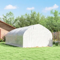 Outsunny Estufa Tipo Túnel 6x3x2 m com Anti-UV e Porta de Enrolar com Fecho de Correr Paredes Laterais com Rede Branco(m-9)