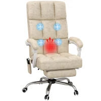 Vinsetto Bureaustoel met Massage- & Warmtefunctie, Voetsteun, Verstelbaar, tot 120kg, Beige(m-11)
